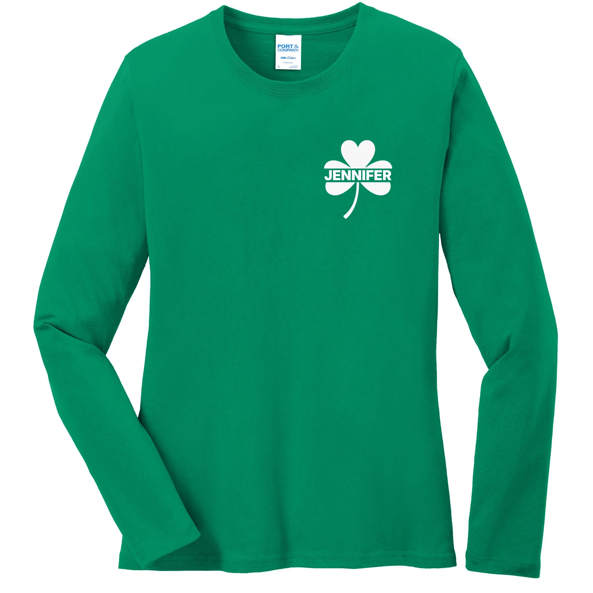 Custom Name Shamrock Cute Custom St Patricks Day Women's Long Sleeve Shirt - Front