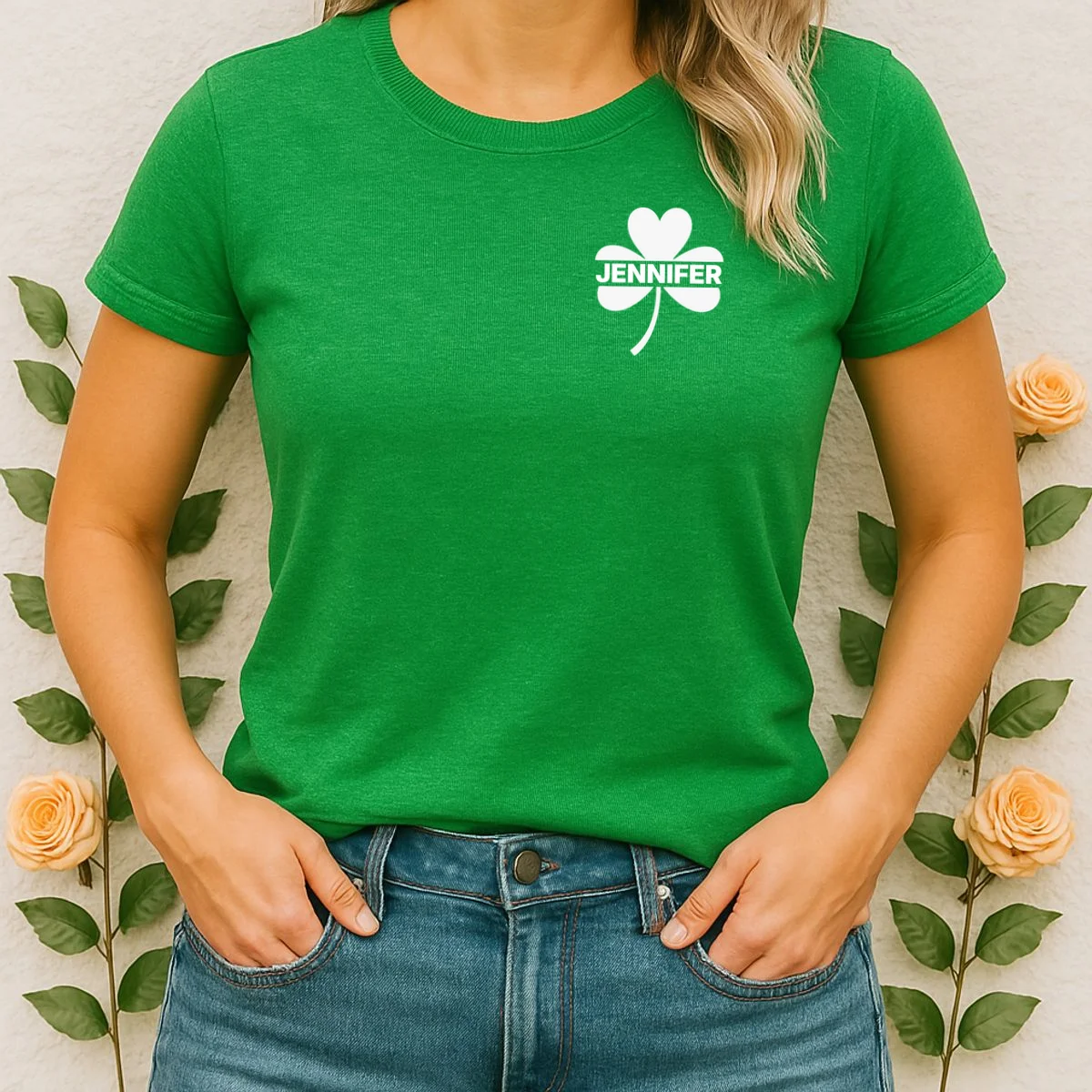 Custom Name Shamrock Cute Custom St Patricks Day Women's T-Shirt - Front 1