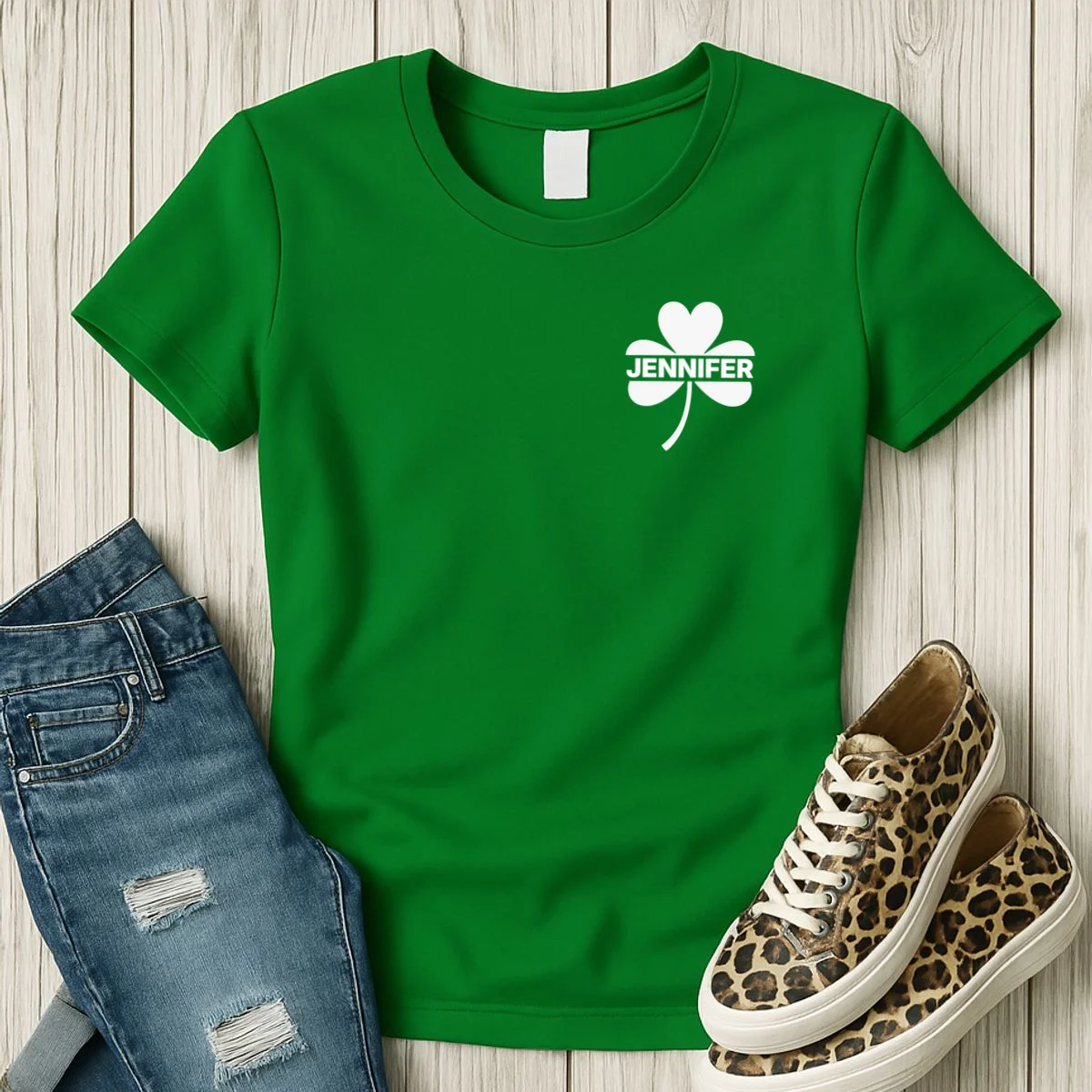 Custom Name Shamrock Cute Custom St Patricks Day Women's T-Shirt - Front 2