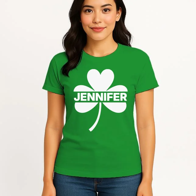Custom Name Shamrock Cute Custom St Patricks Day Women's T-Shirt - Front 3