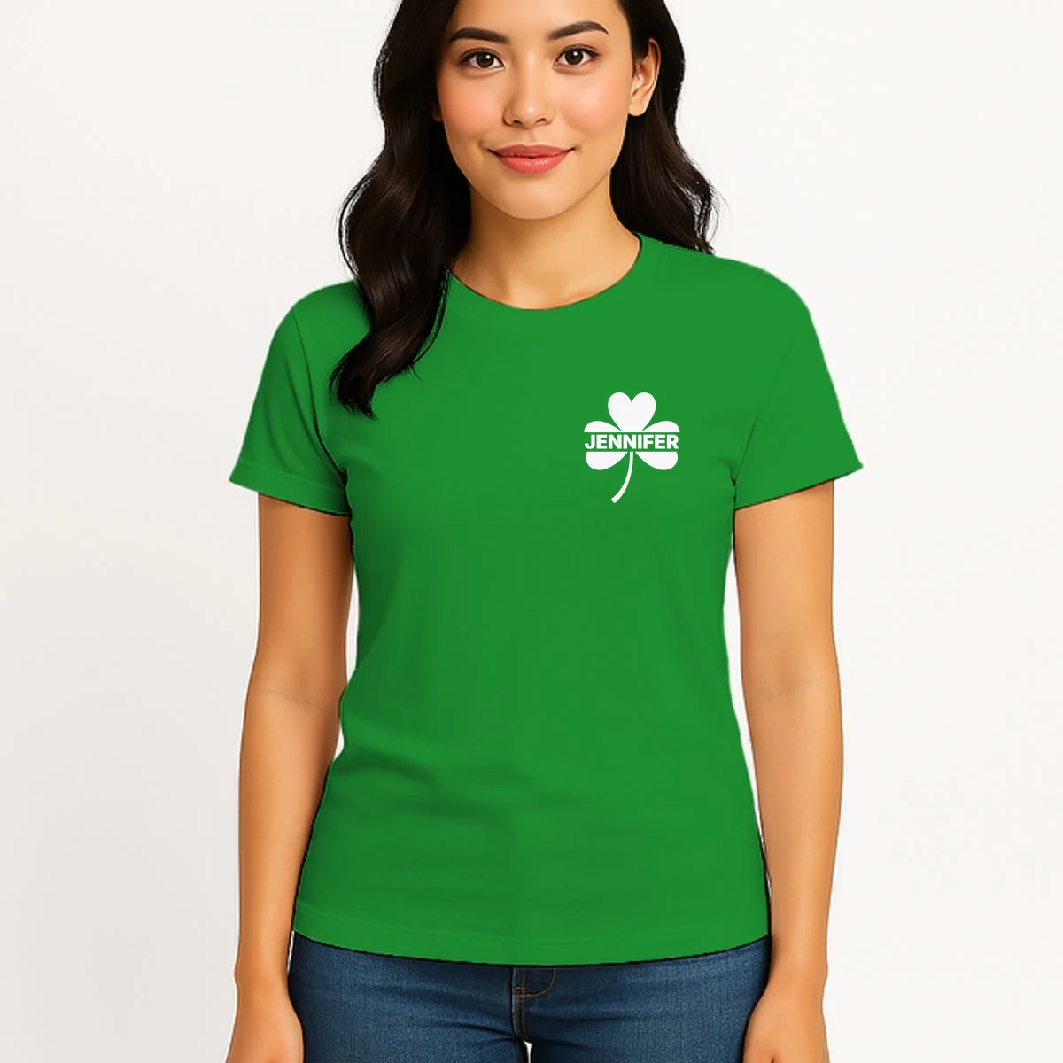 Custom Name Shamrock Cute Custom St Patricks Day Women's T-Shirt - Front 3