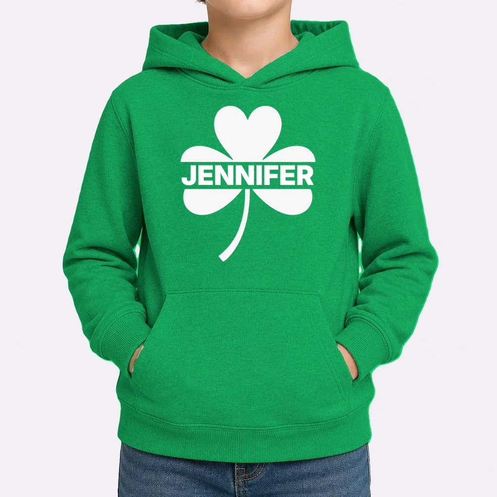 Custom Name Shamrock Cute Custom St Patricks Day Kids Hoodie - Front 1