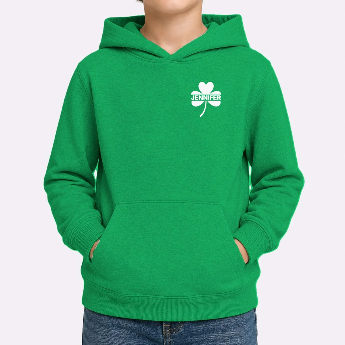 Custom Name Shamrock Cute Custom St Patricks Day Kids Hoodie - Front 1