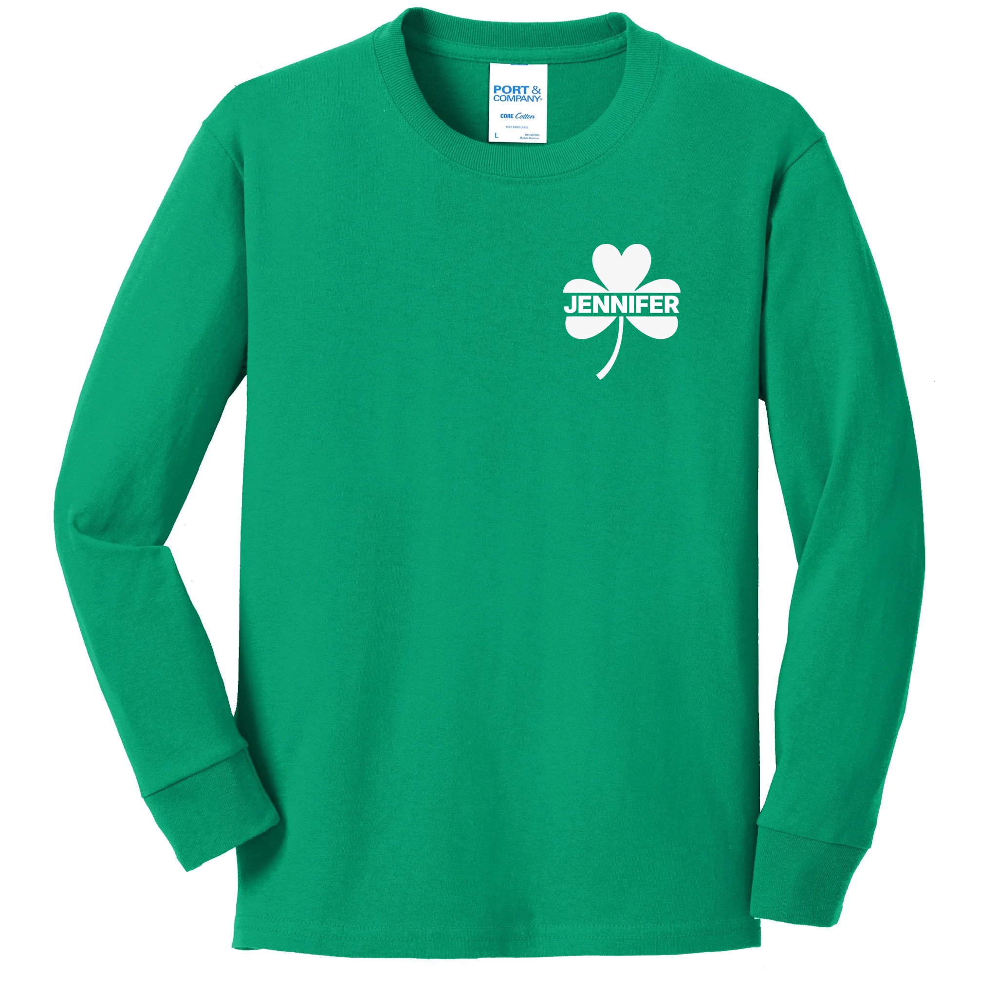 Custom Name Shamrock Cute Custom St Patricks Day Kids Long Sleeve Shirt - Front