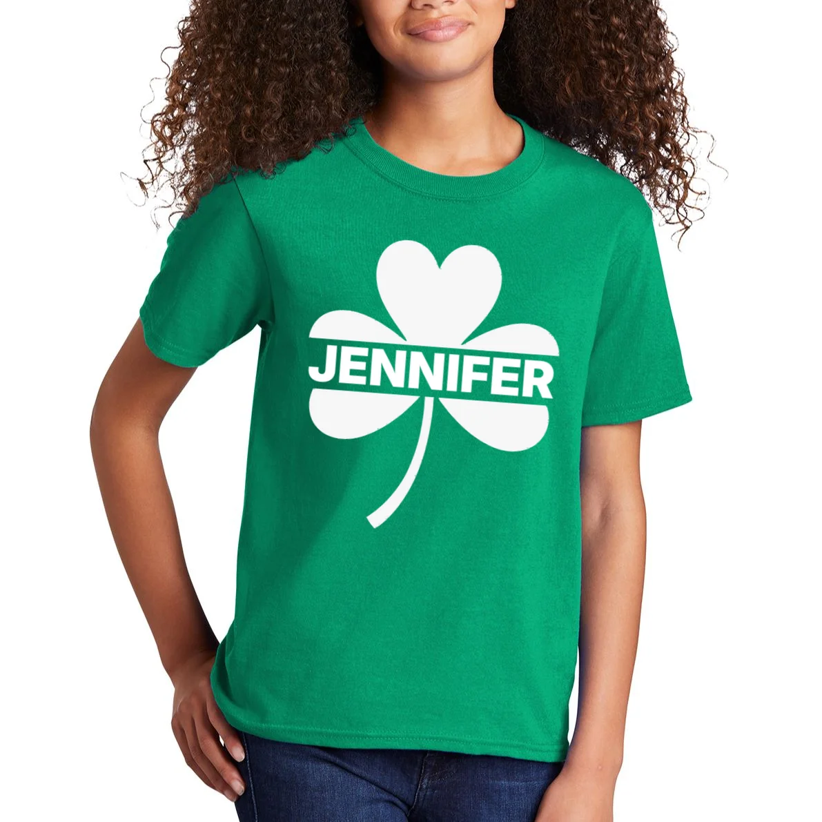 Custom Name Shamrock Cute Custom St Patricks Day Kids T-Shirt - Front 1