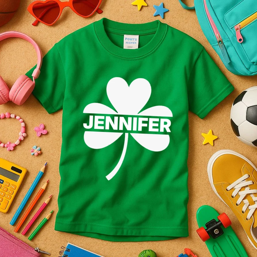 Custom Name Shamrock Cute Custom St Patricks Day Kids T-Shirt - Front 2