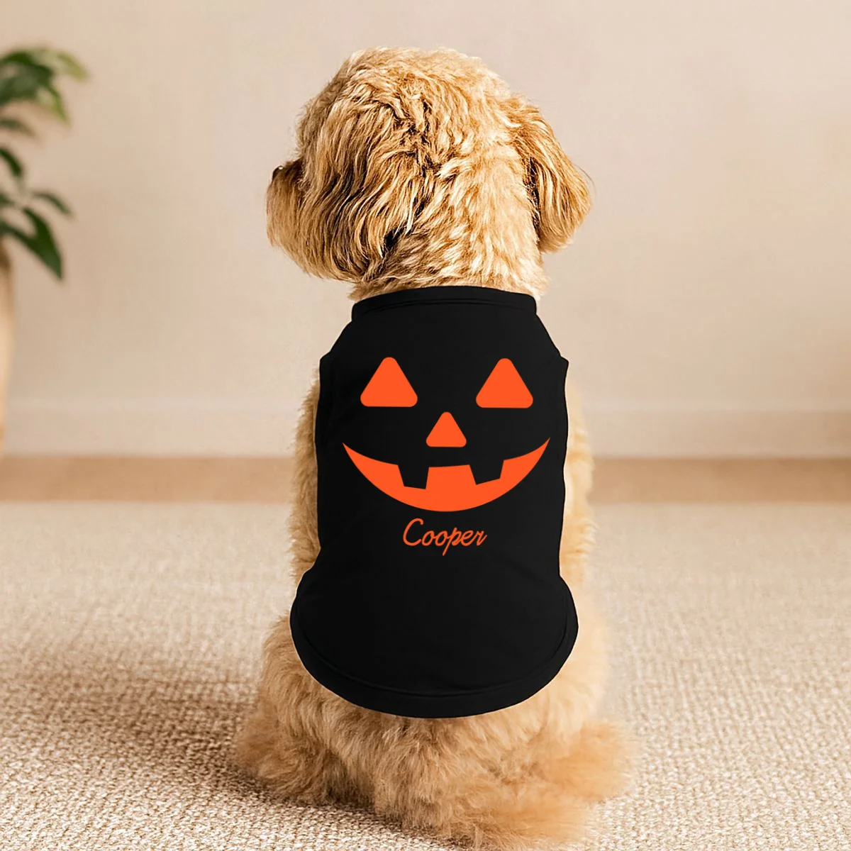 Custom Pumpkin Face Personalized Doggie Tank Halloween Costume - Front 1