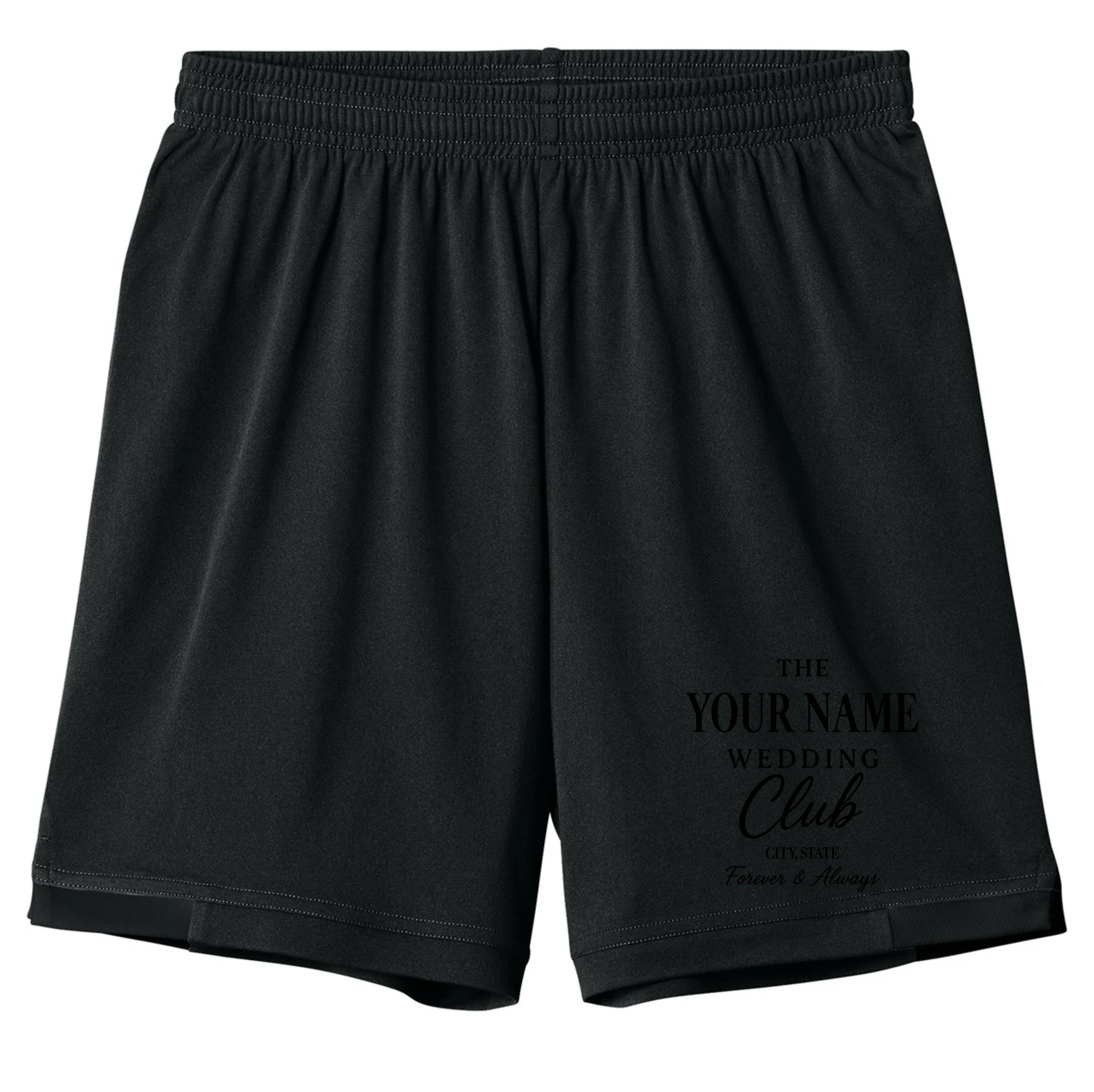 Custom Name Wedding Club Retro Couples Kids Shorts - Front