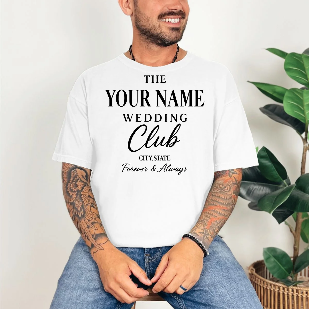 Custom Name Wedding Club Retro Couples T-Shirt - Front 2