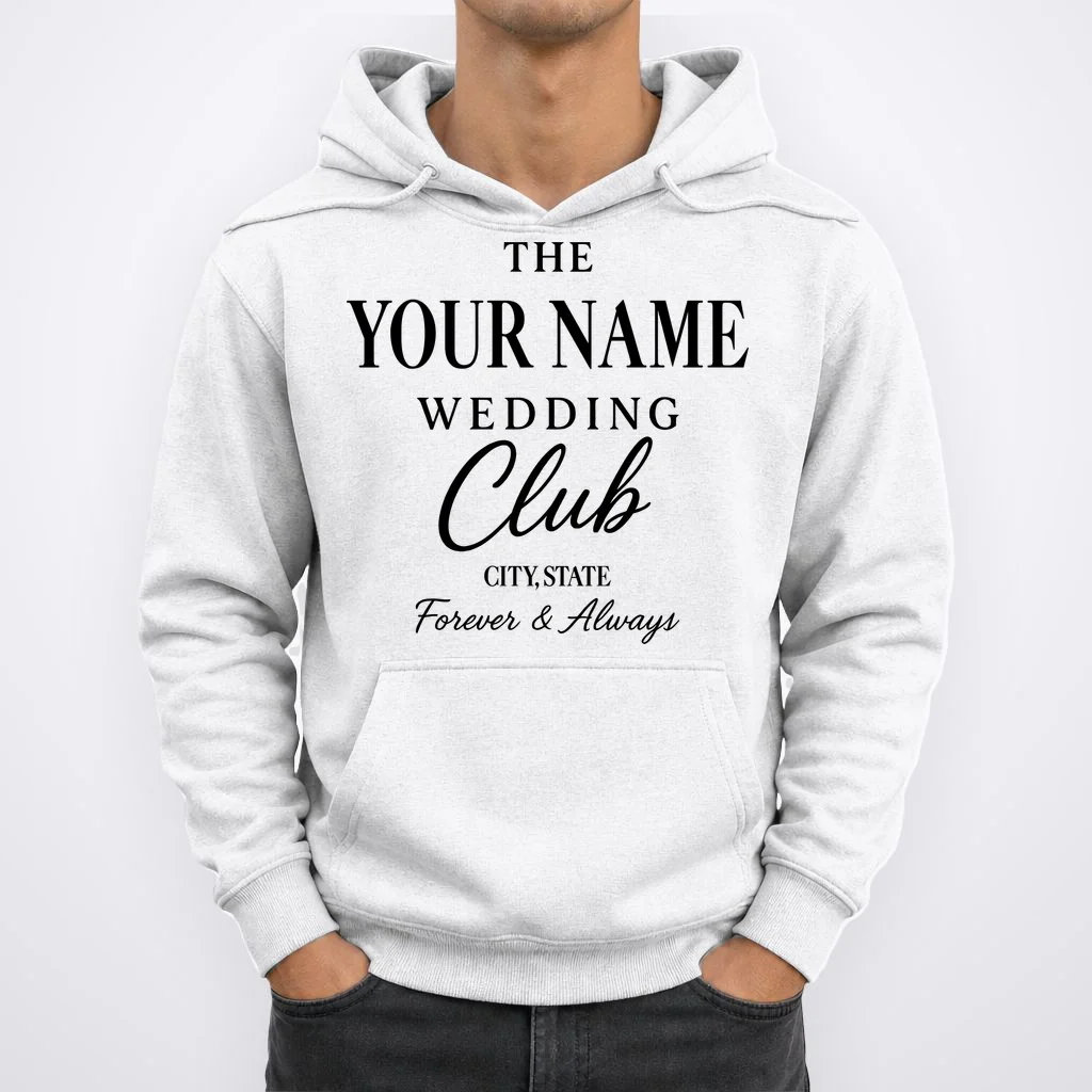 Custom Name Wedding Club Retro Couples Hoodie - Front 1
