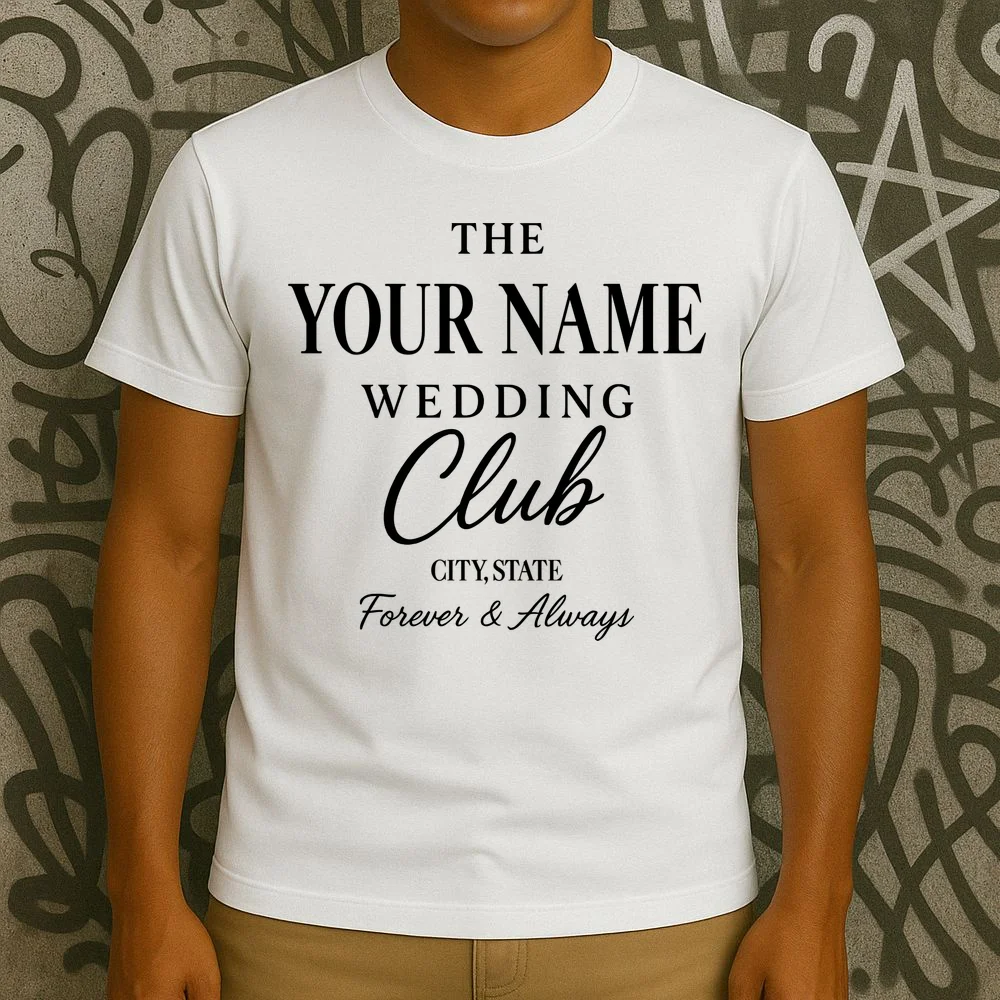 Custom Name Wedding Club Retro Couples T-Shirt - Front 3