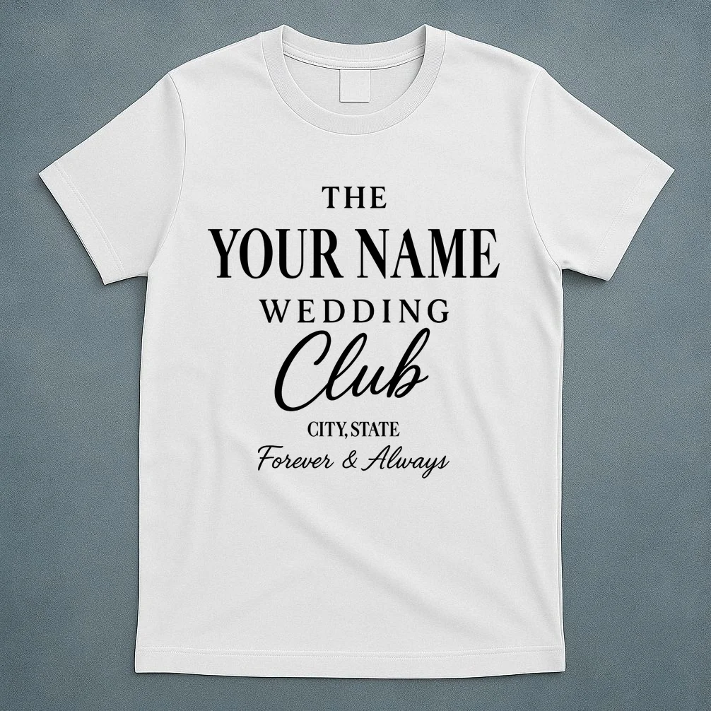 Custom Name Wedding Club Retro Couples T-Shirt - Front 5