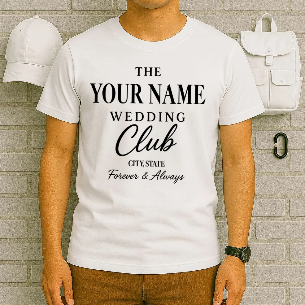 Custom Name Wedding Club Retro Couples T-Shirt - Front 6