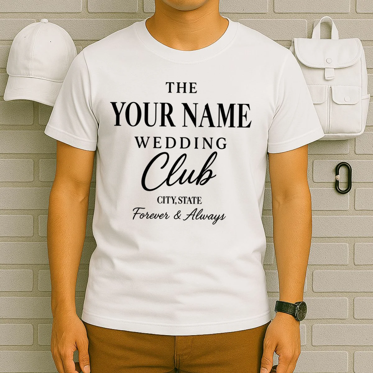 Custom Name Wedding Club Retro Couples T-Shirt - Front 6