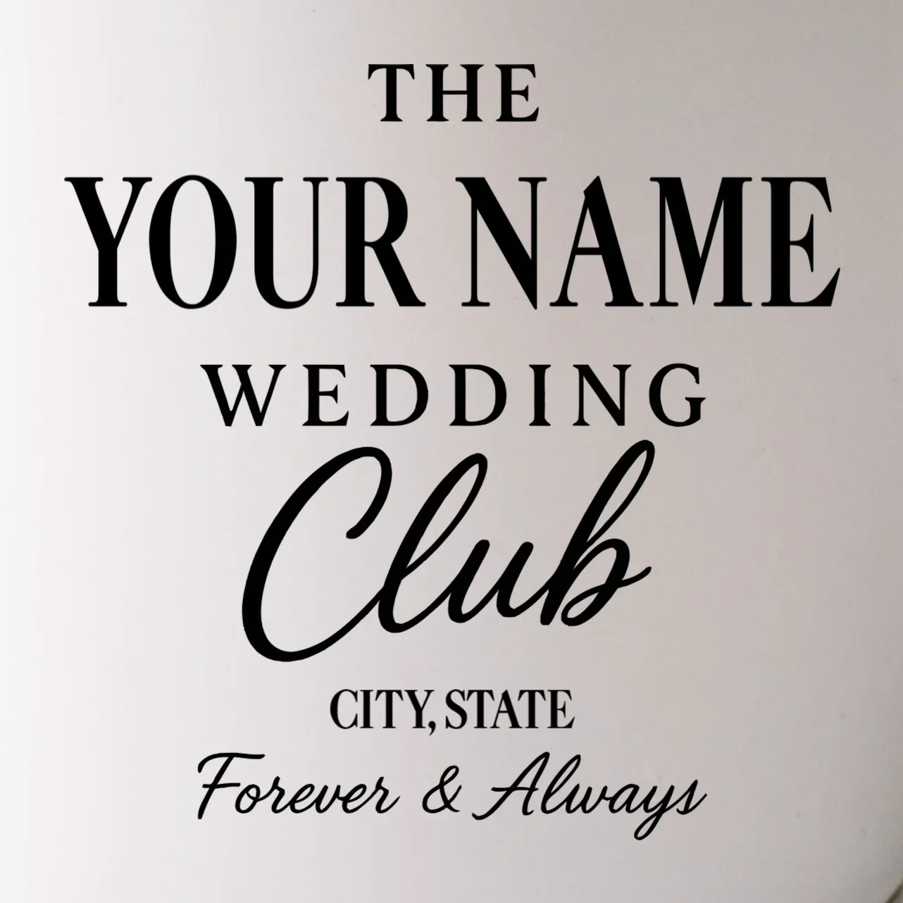 Custom Name Wedding Club Retro Couples Mug - Front - Close-up