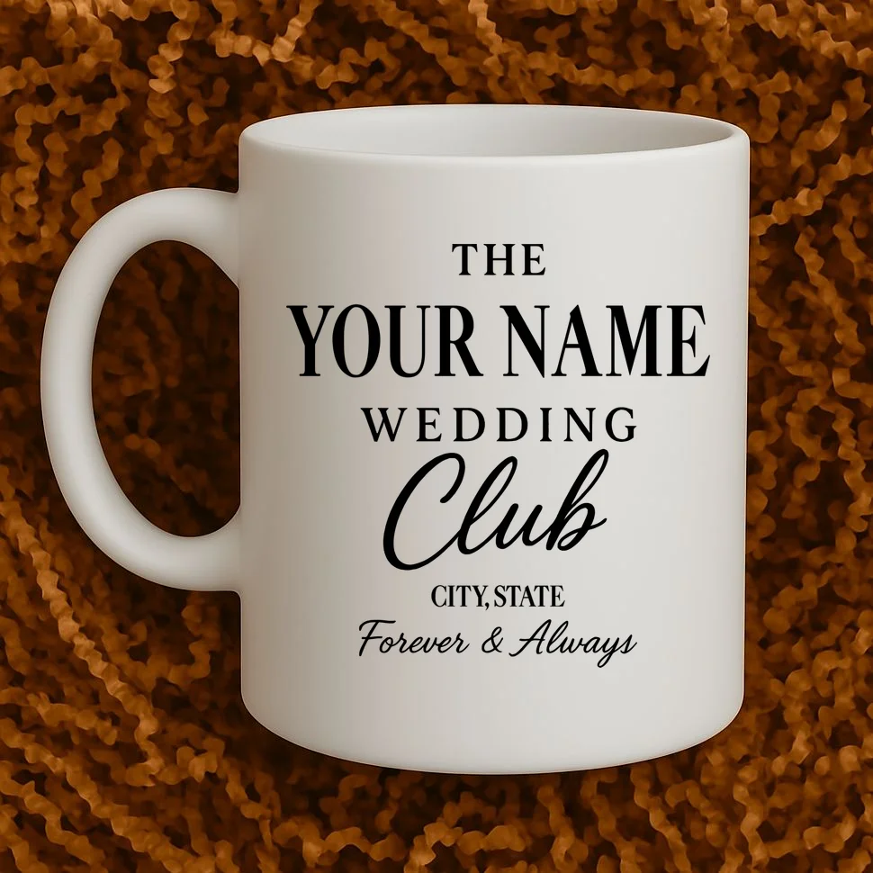 Custom Name Wedding Club Retro Couples Coffee Mug - Front 1