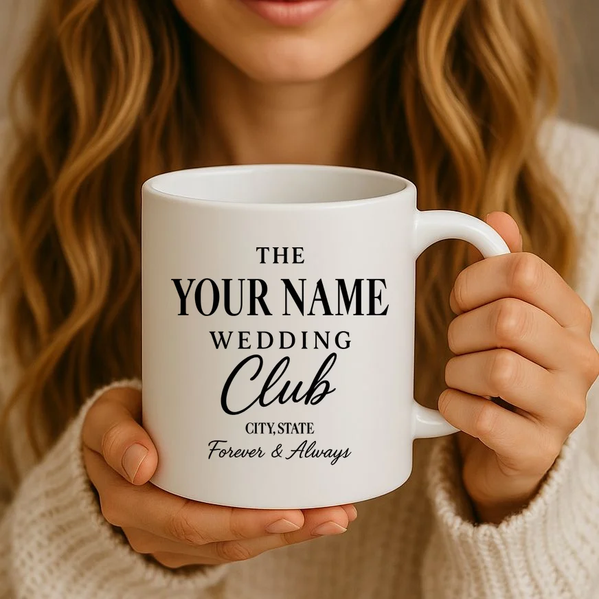 Custom Name Wedding Club Retro Couples Coffee Mug - Front 2