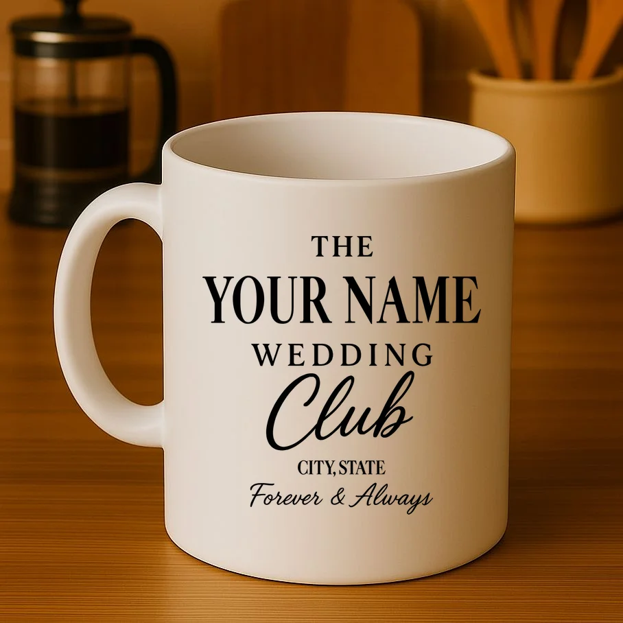 Custom Name Wedding Club Retro Couples Coffee Mug - Front 3
