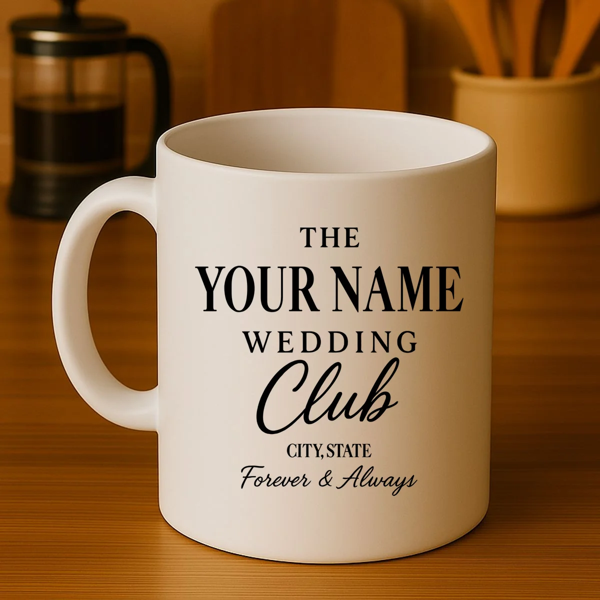 Custom Name Wedding Club Retro Couples Coffee Mug - Front 3