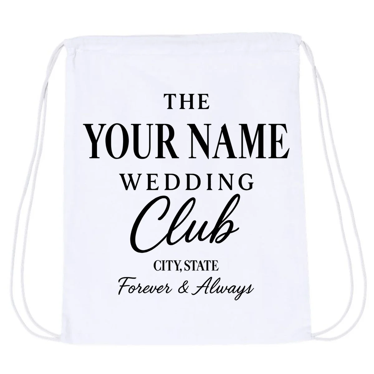 Custom Name Wedding Club Retro Couples Drawstring Bag - Front