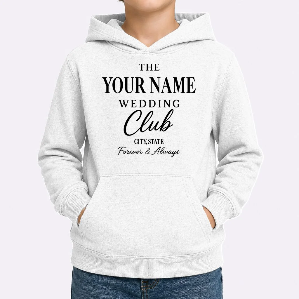 Custom Name Wedding Club Retro Couples Kids Hoodie - Front 1