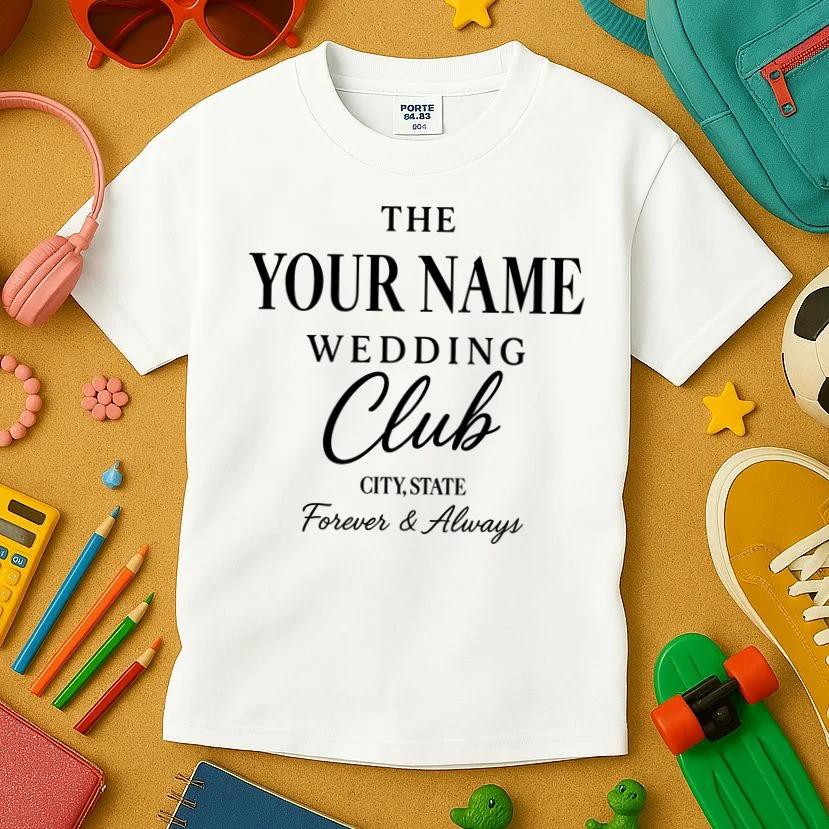 Custom Name Wedding Club Retro Couples Kids T-Shirt - Front 2