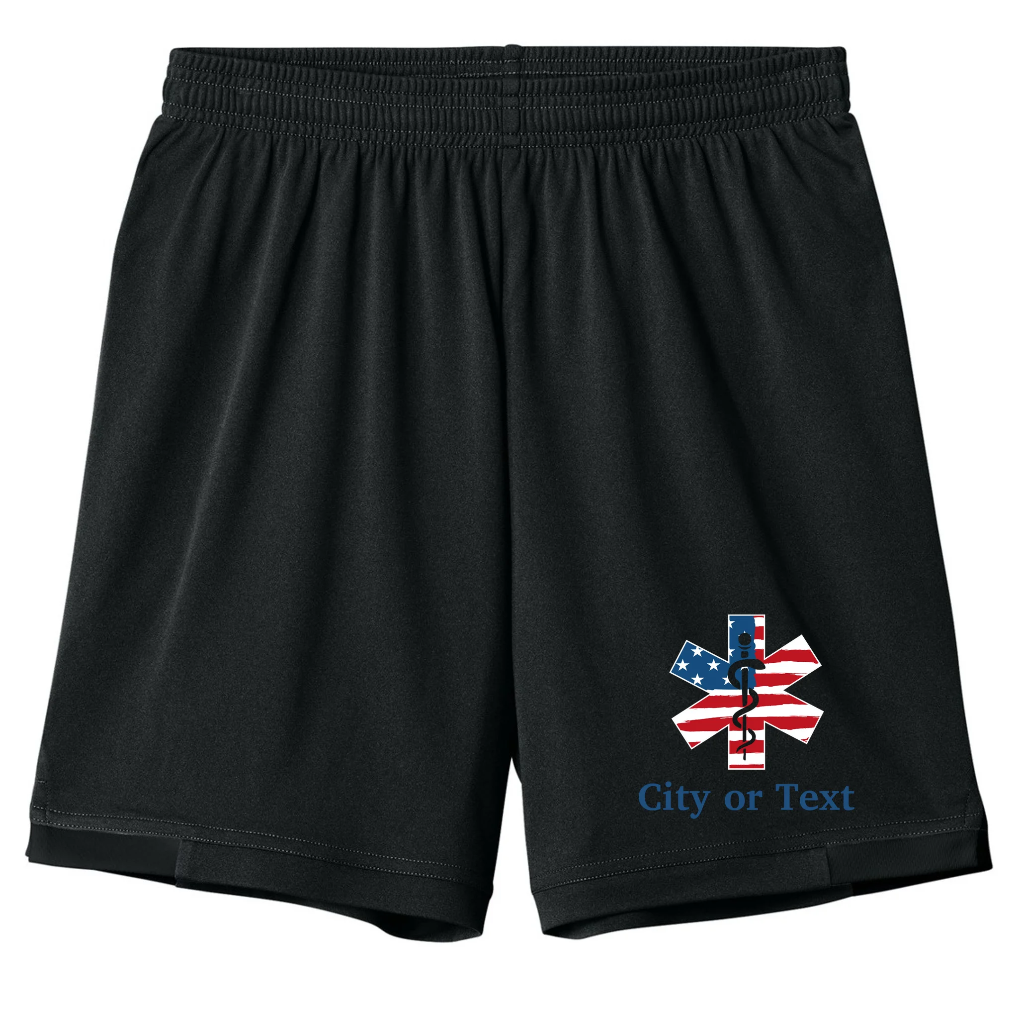 City or Text EMT Custom City or Text Personalized USA Flag Kids Shorts - Front