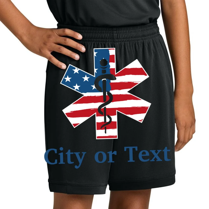 City or Text EMT Custom City or Text Personalized USA Flag Kids Shorts - Front 1
