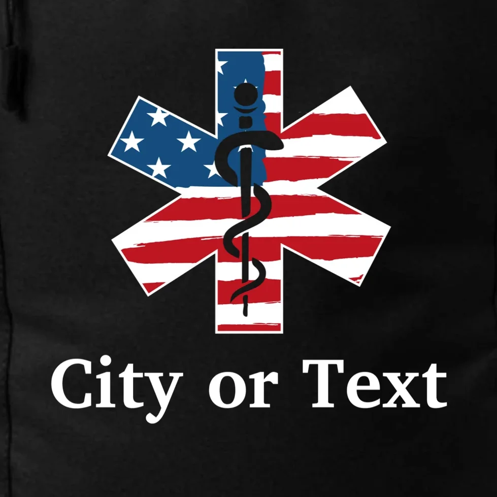 City or Text EMT Custom City or Text Personalized USA Flag Backpack - Front - Close-up