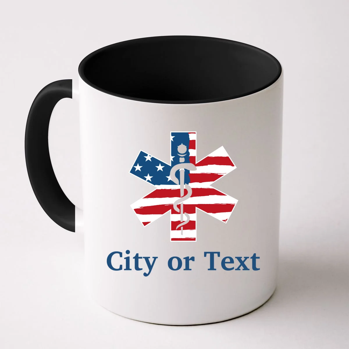 City or Text EMT Custom City or Text Personalized USA Flag Coffee Mug - Front
