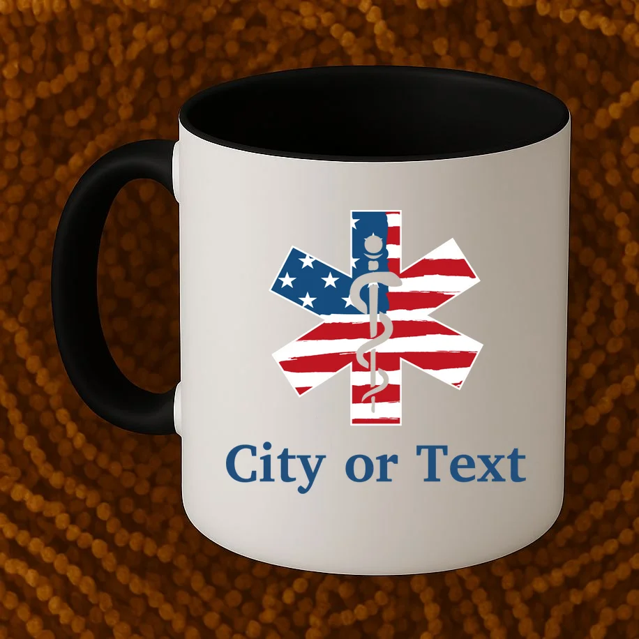 City or Text EMT Custom City or Text Personalized USA Flag Coffee Mug - Front 1