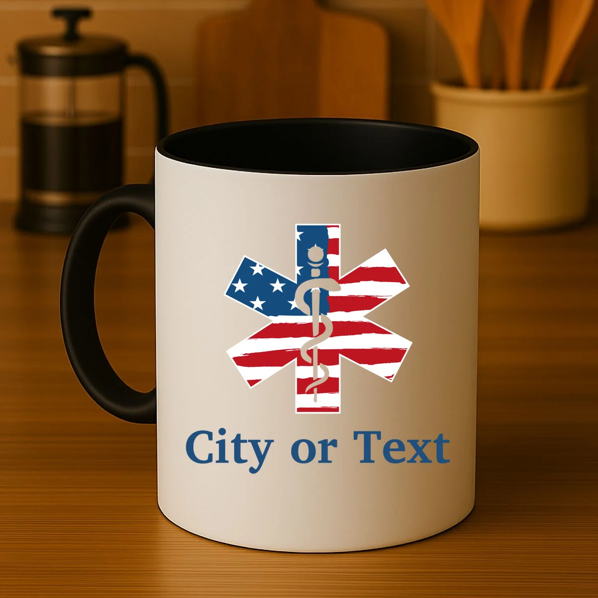 City or Text EMT Custom City or Text Personalized USA Flag Coffee Mug - Front 3