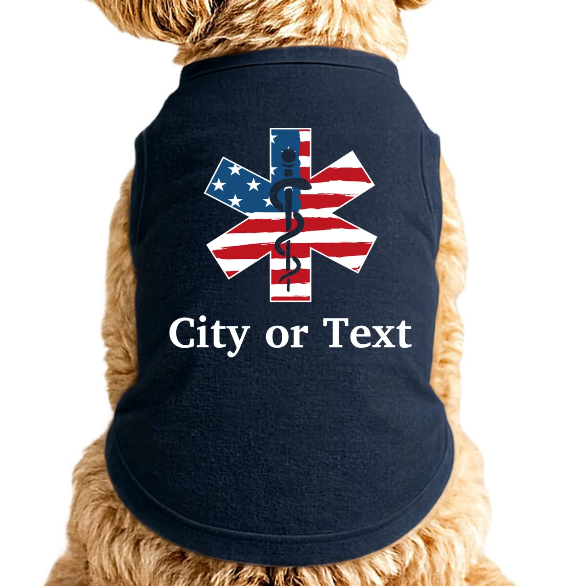City or Text EMT Custom City or Text Personalized USA Flag Doggie Tank - Front