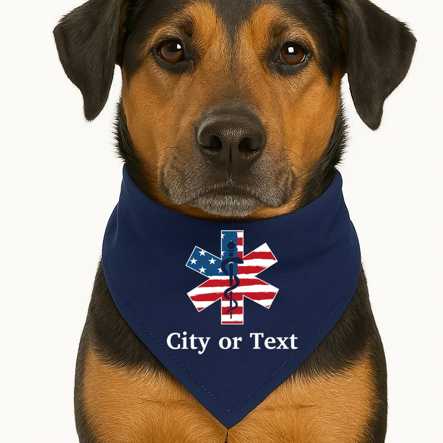 City or Text EMT Custom City or Text Personalized USA Flag Dog Bandana - Front 1