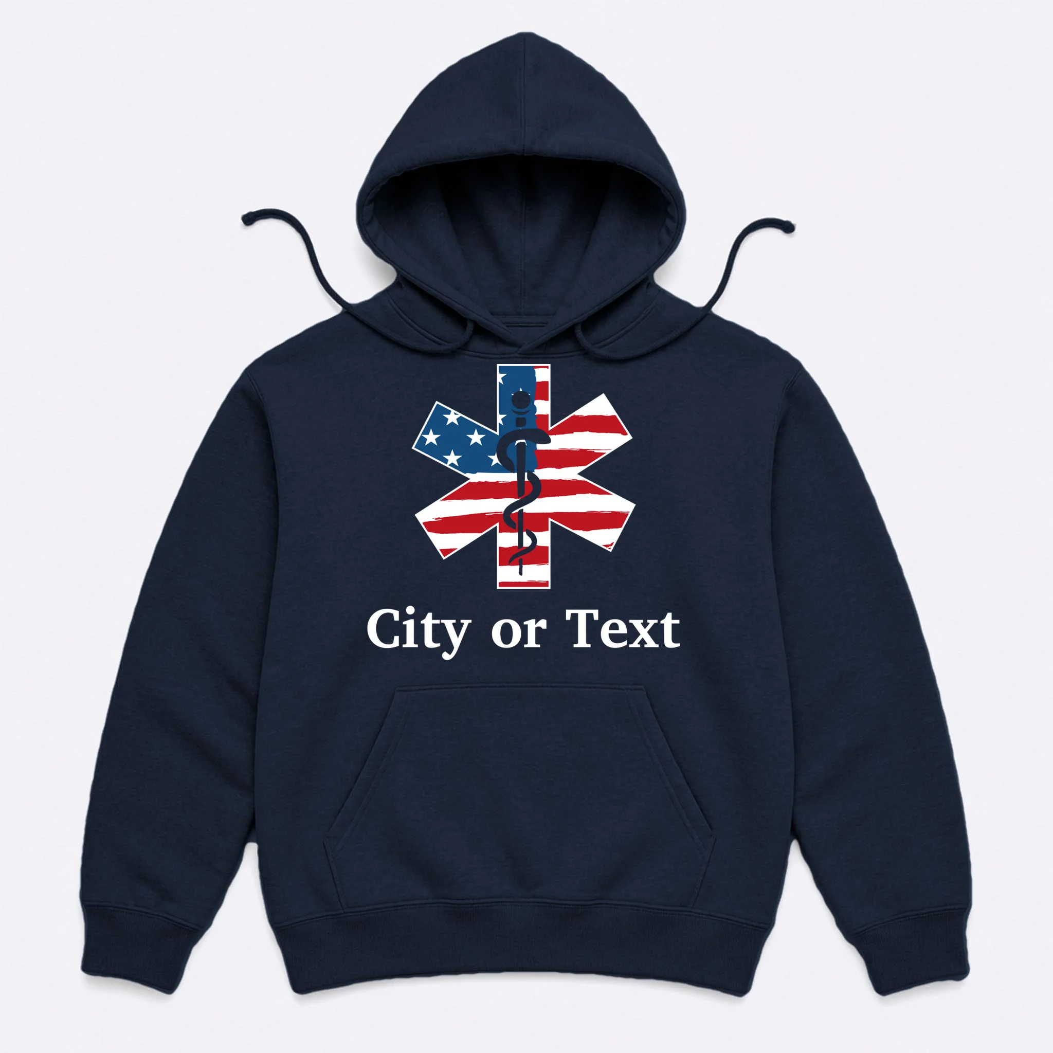 City or Text EMT Custom City or Text Personalized USA Flag Men's Hoodie - Front