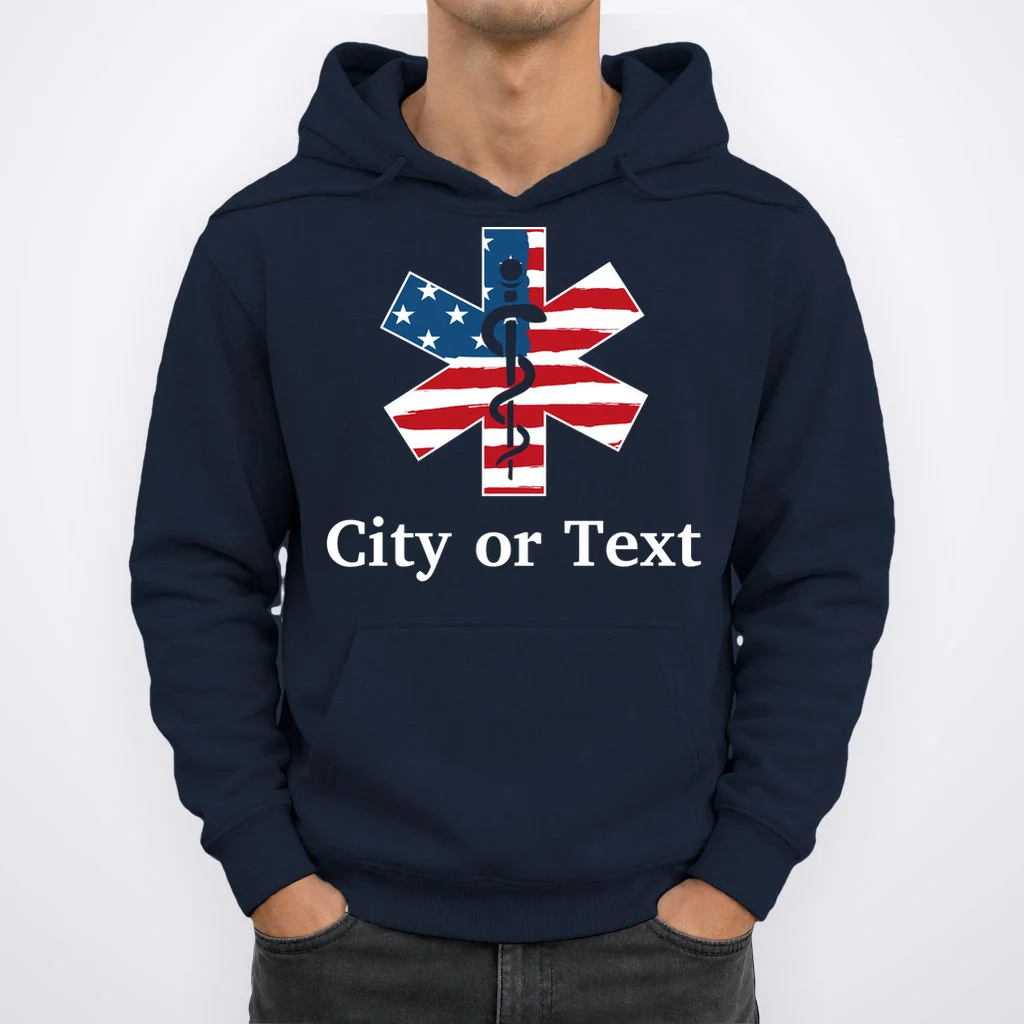 City or Text EMT Custom City or Text Personalized USA Flag Hoodie - Front 1