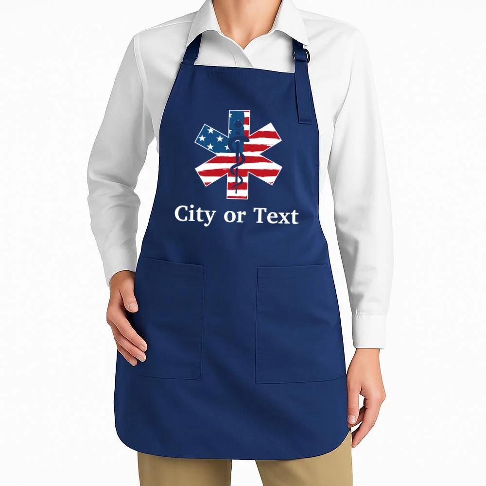 City or Text EMT Custom City or Text Personalized USA Flag Apron - Front 1