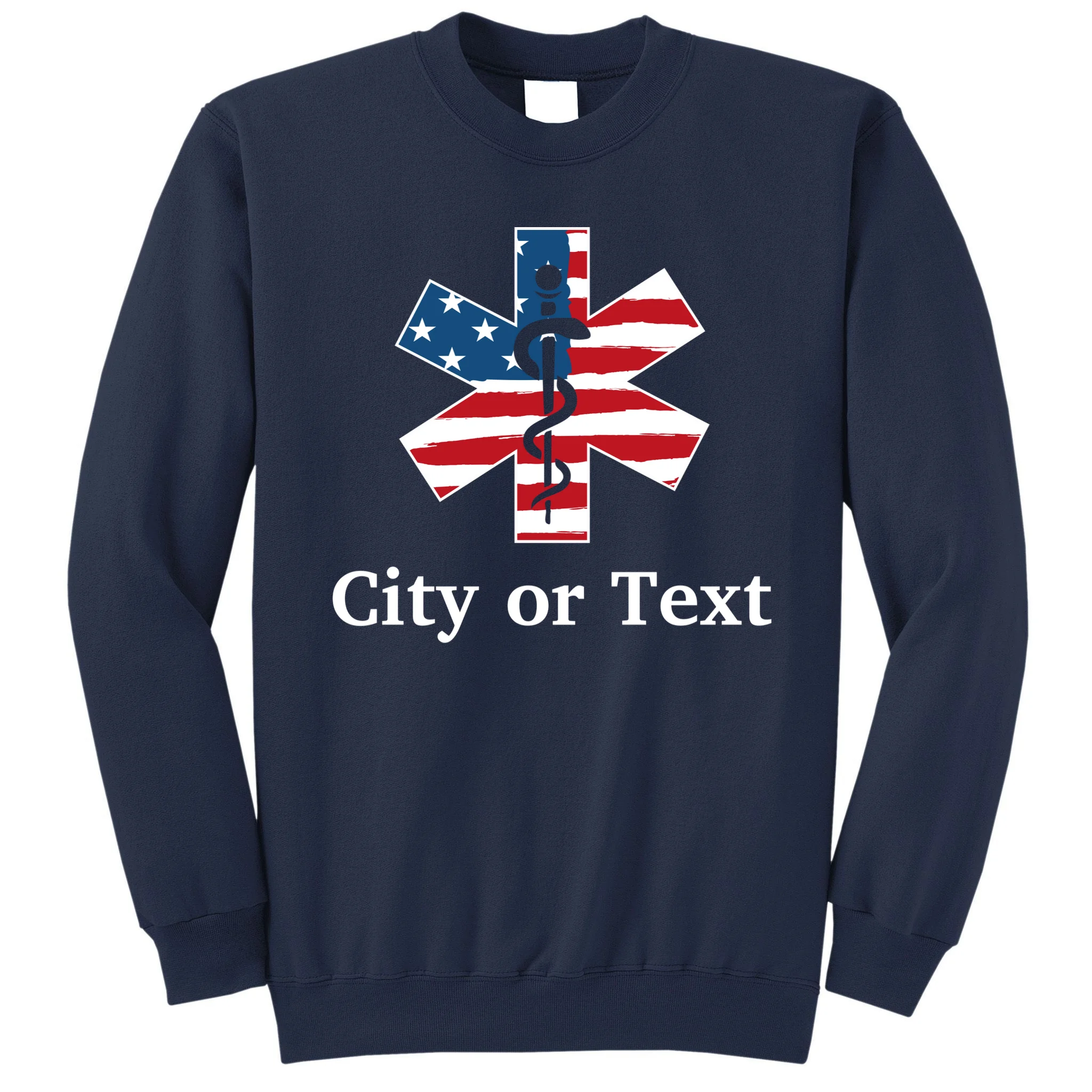 City or Text EMT Custom City or Text Personalized USA Flag Men's Sweatshirt - Front