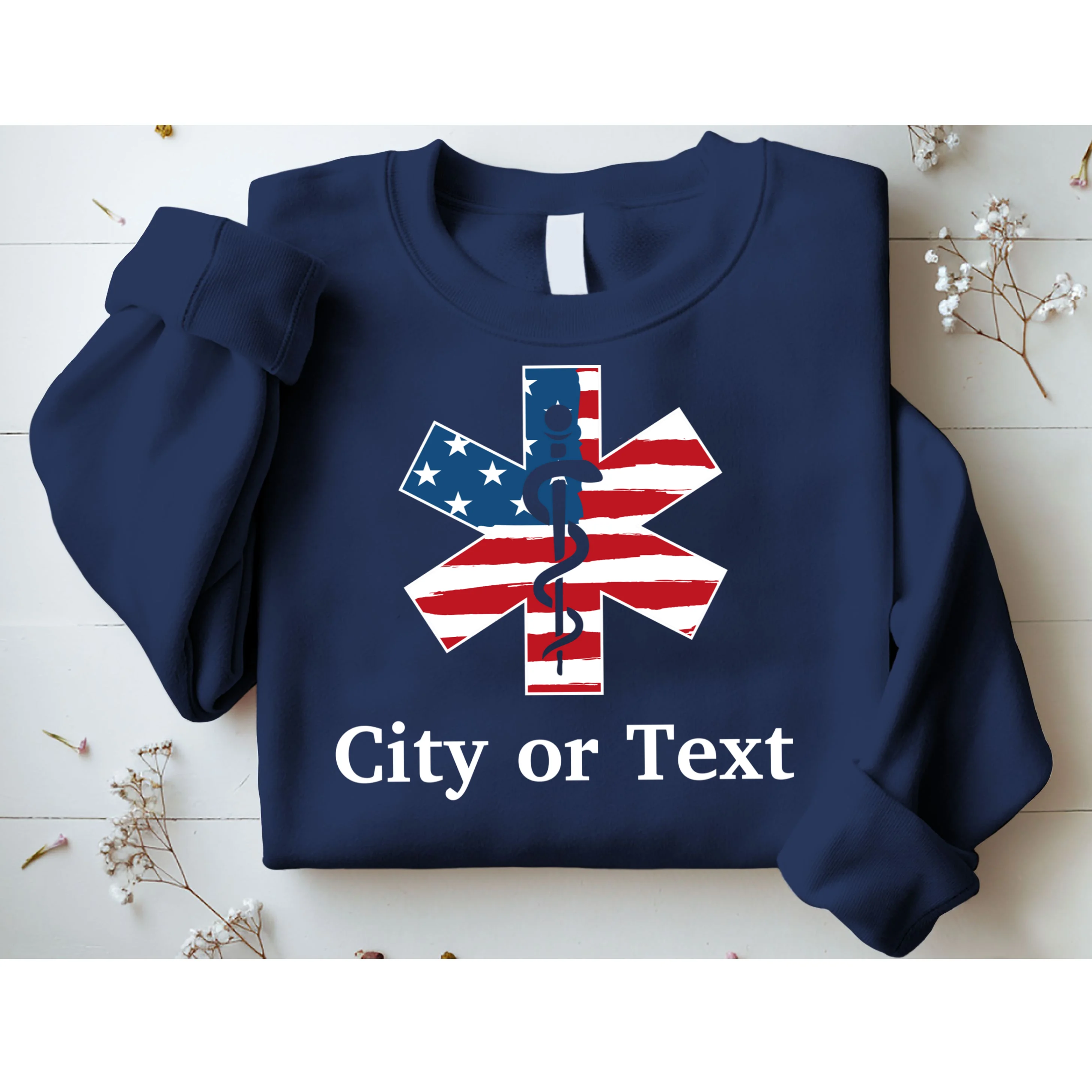 City or Text EMT Custom City or Text Personalized USA Flag Sweatshirt - Front 1