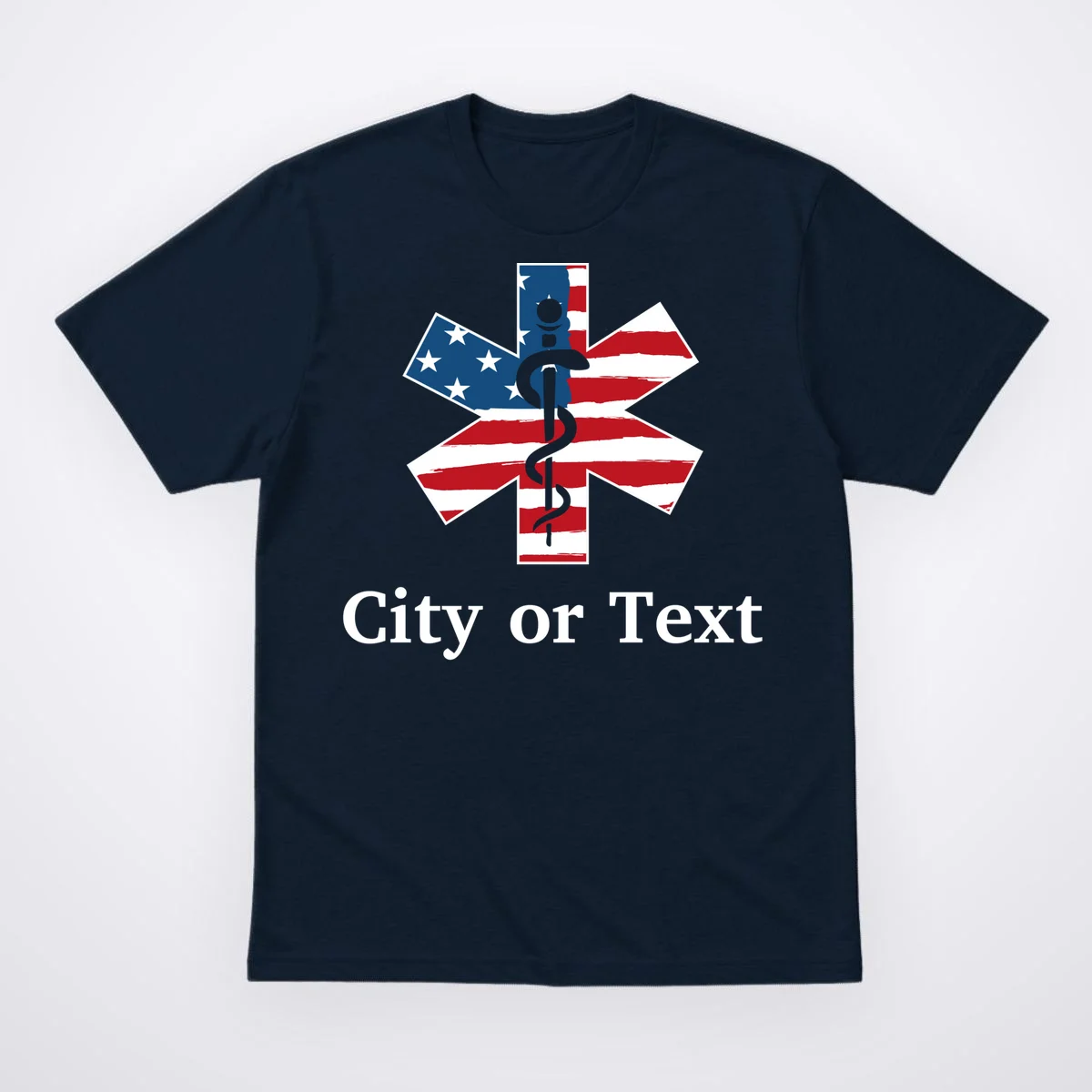City or Text EMT Custom City or Text Personalized USA Flag Men's T-Shirt - Front