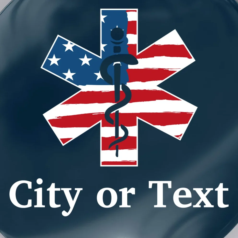 City or Text EMT Custom City or Text Personalized USA Flag Button - Front - Close-up