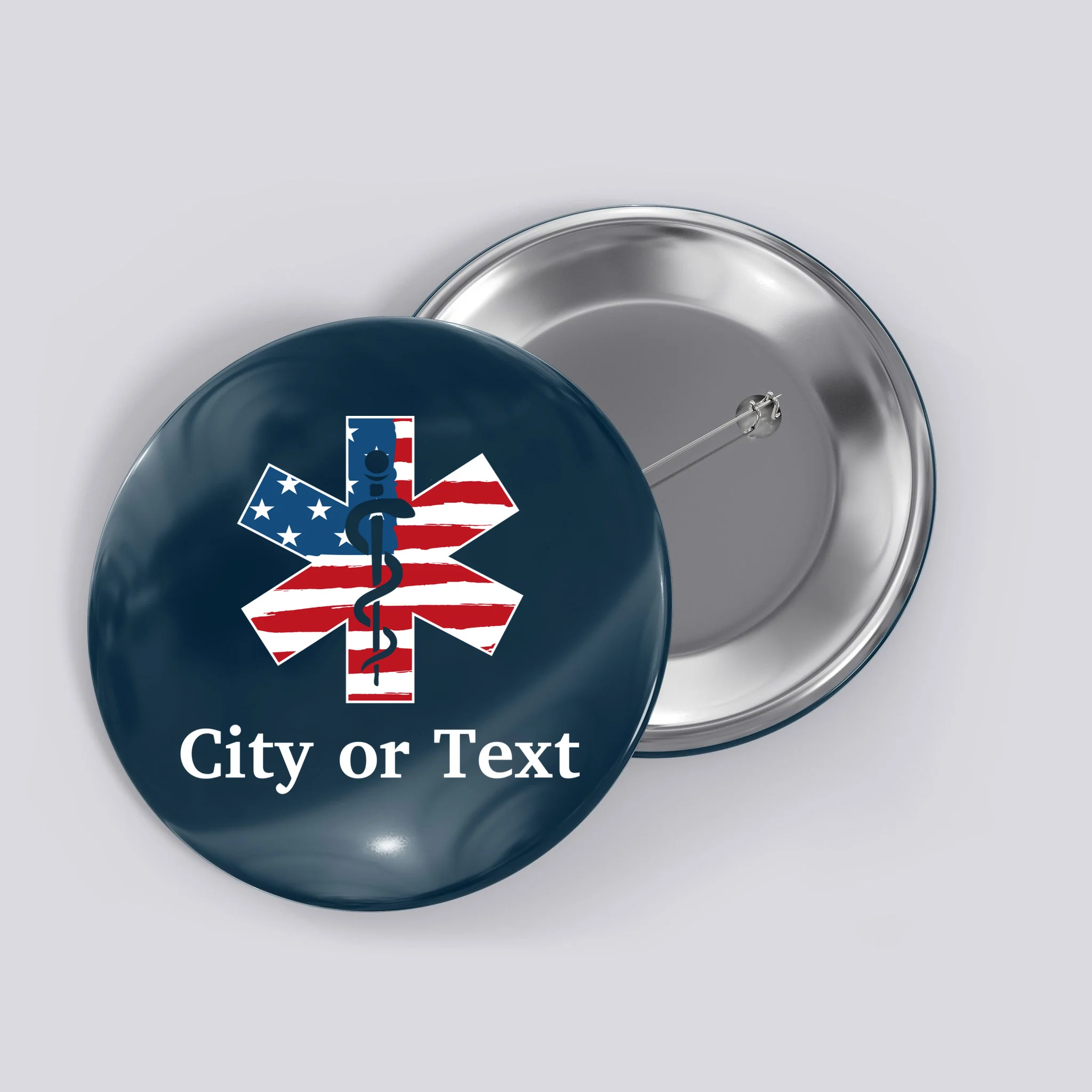 City or Text EMT Custom City or Text Personalized USA Flag Button - Front