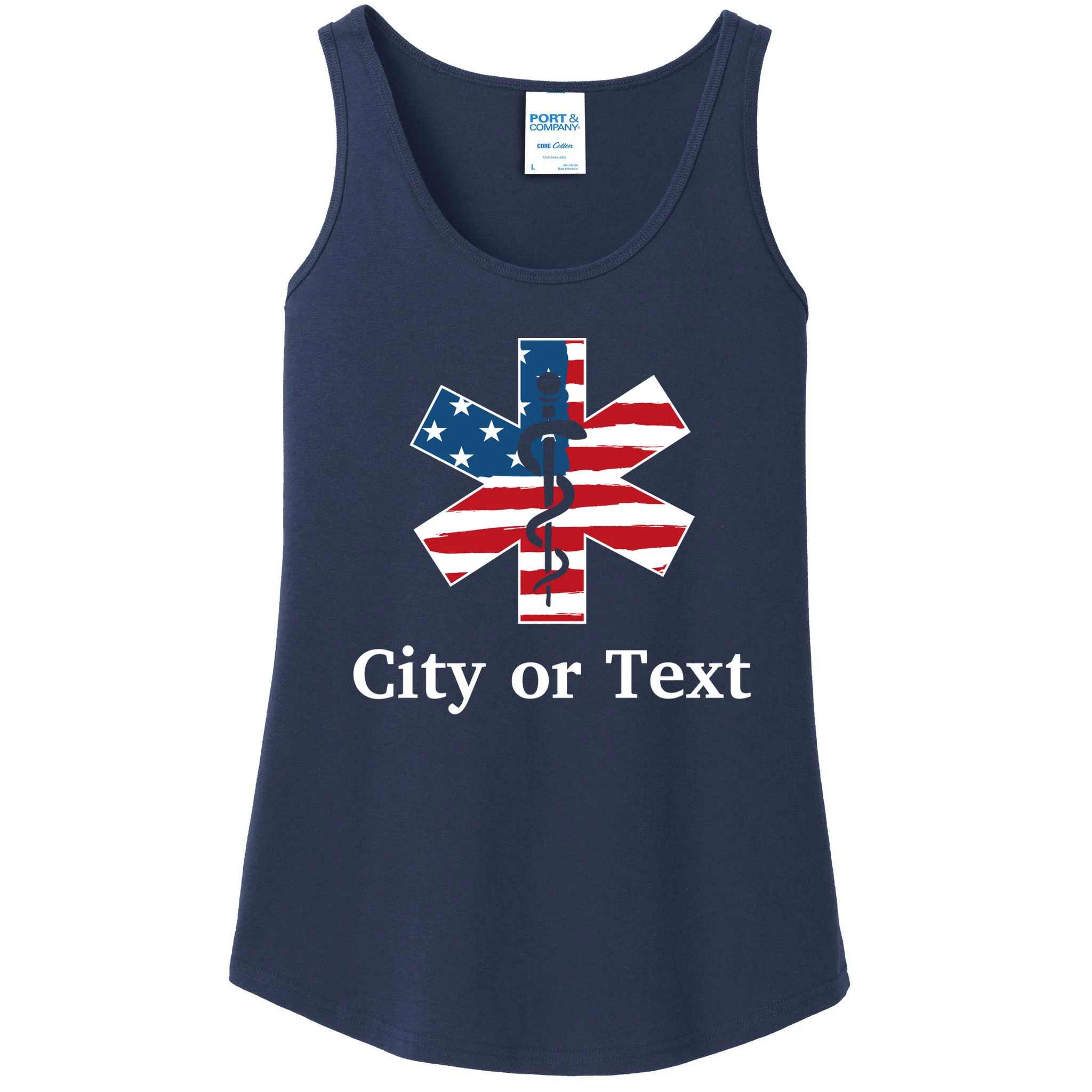 City or Text EMT Custom City or Text Personalized USA Flag Women's Tank Top - Front