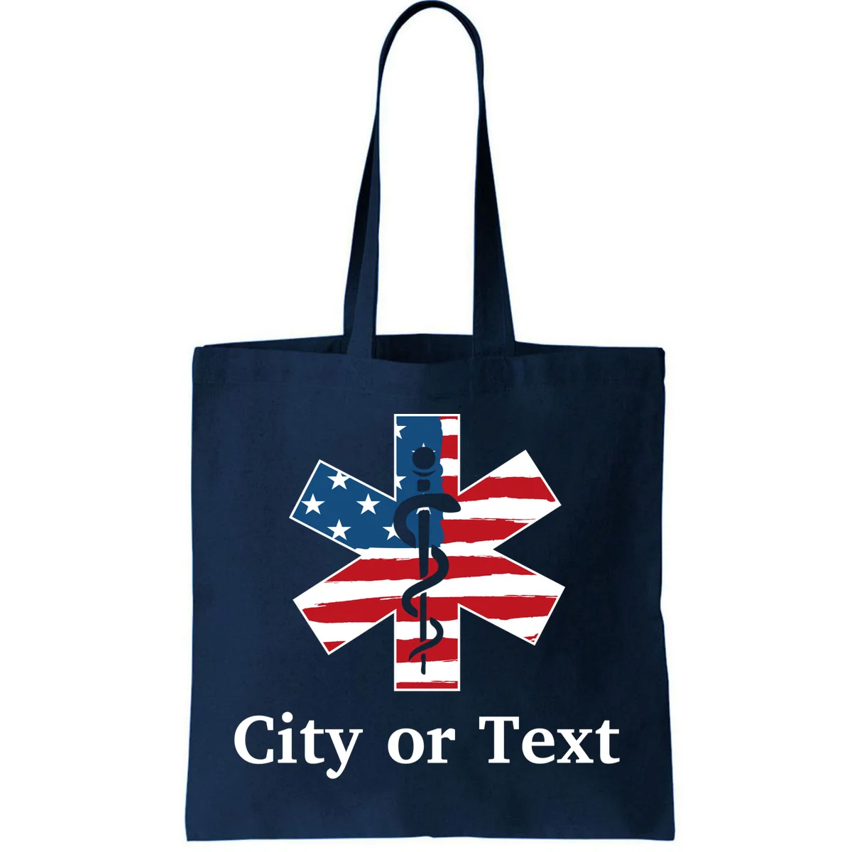 City or Text EMT Custom City or Text Personalized USA Flag Tote Bag - Front