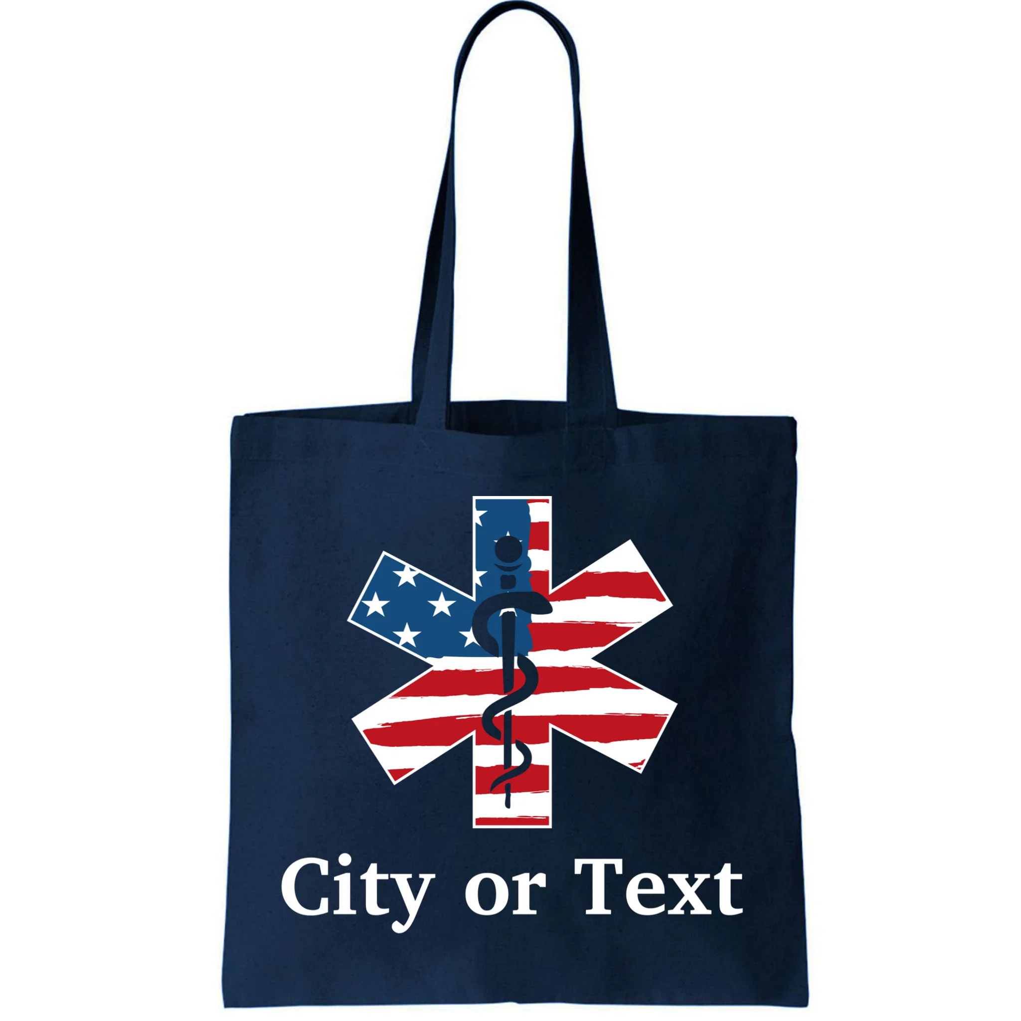 City or Text EMT Custom City or Text Personalized USA Flag Tote Bag - Front