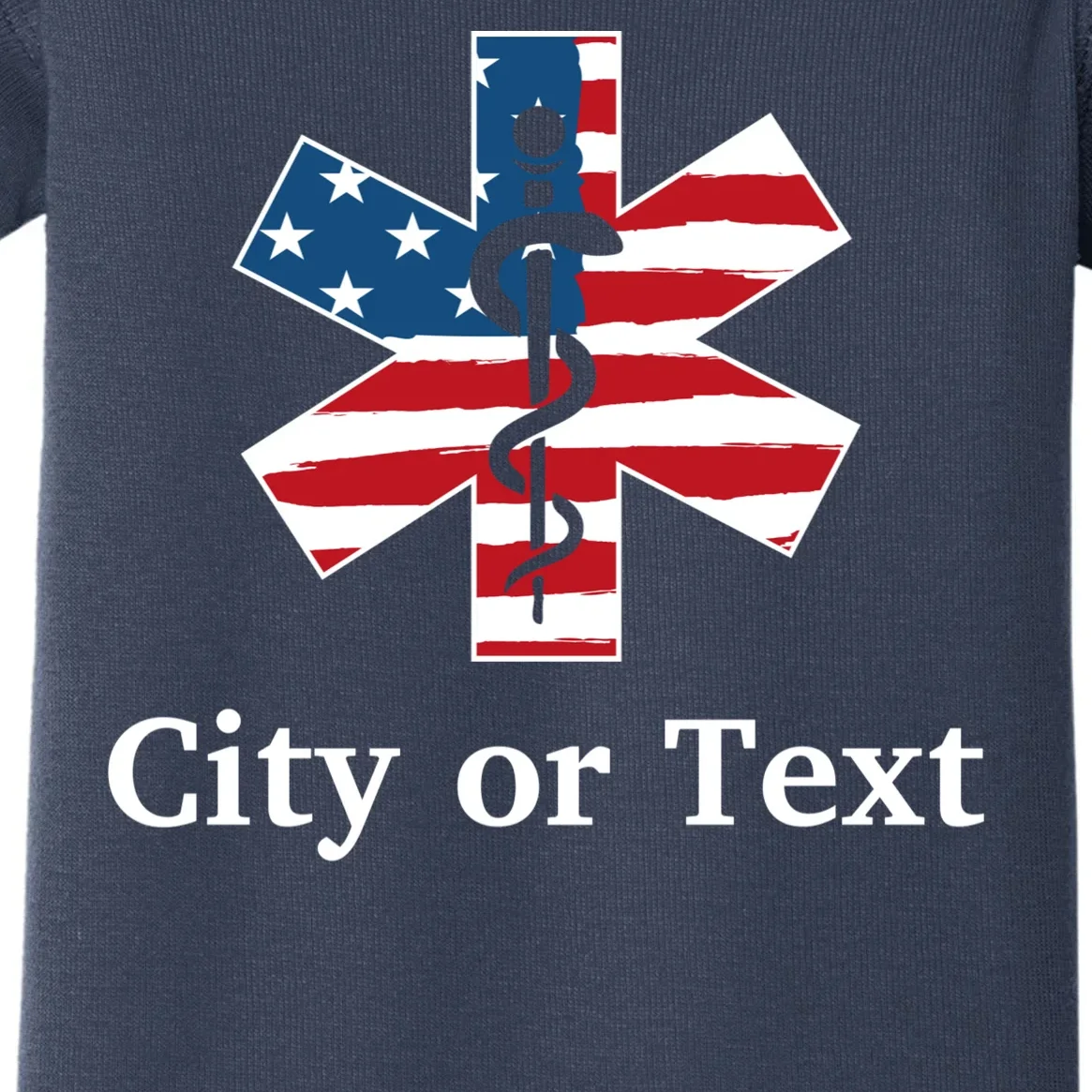 City or Text EMT Custom City or Text Personalized USA Flag Baby Bodysuit - Front - Close-up
