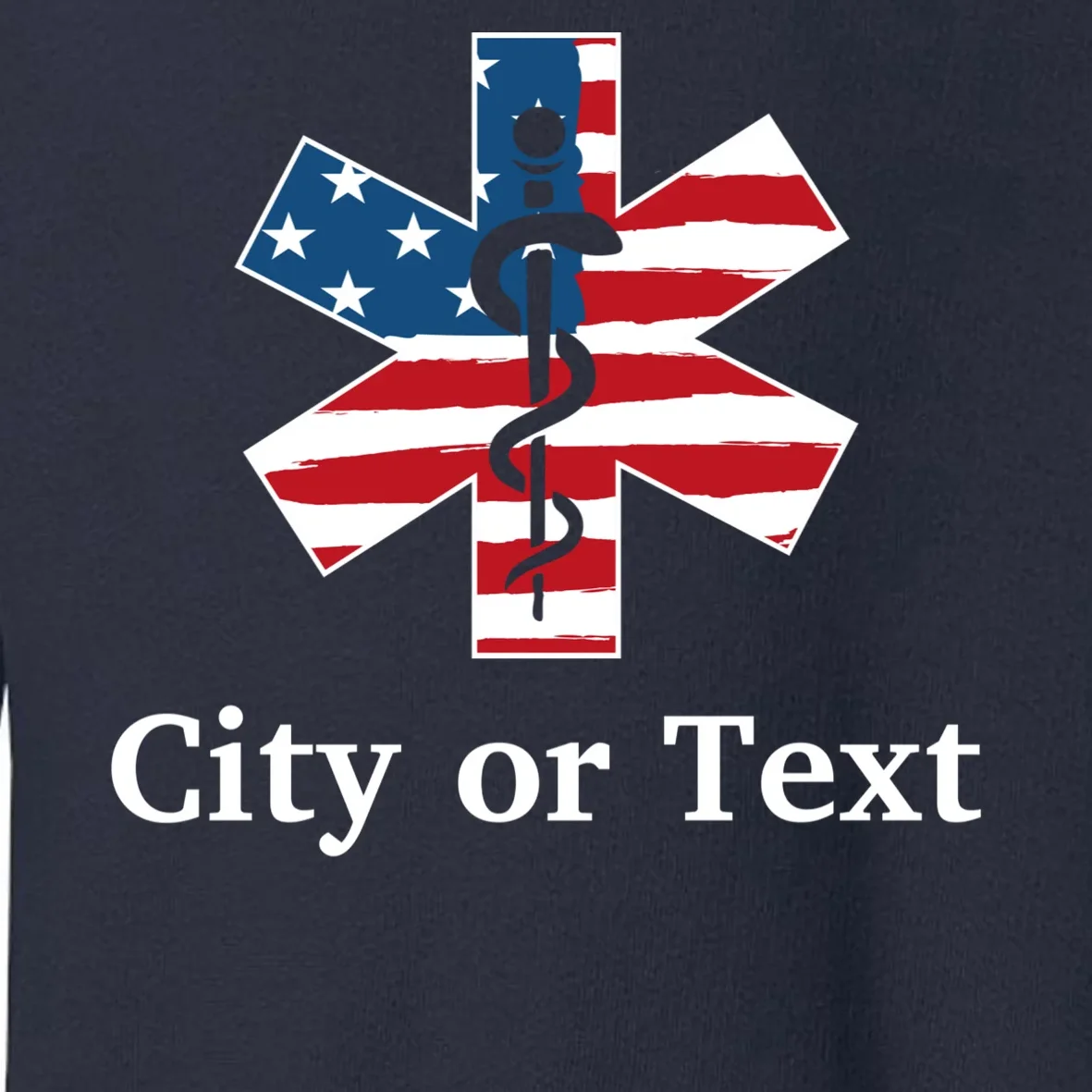City or Text EMT Custom City or Text Personalized USA Flag Toddler Sweatshirt - Front - Close-up