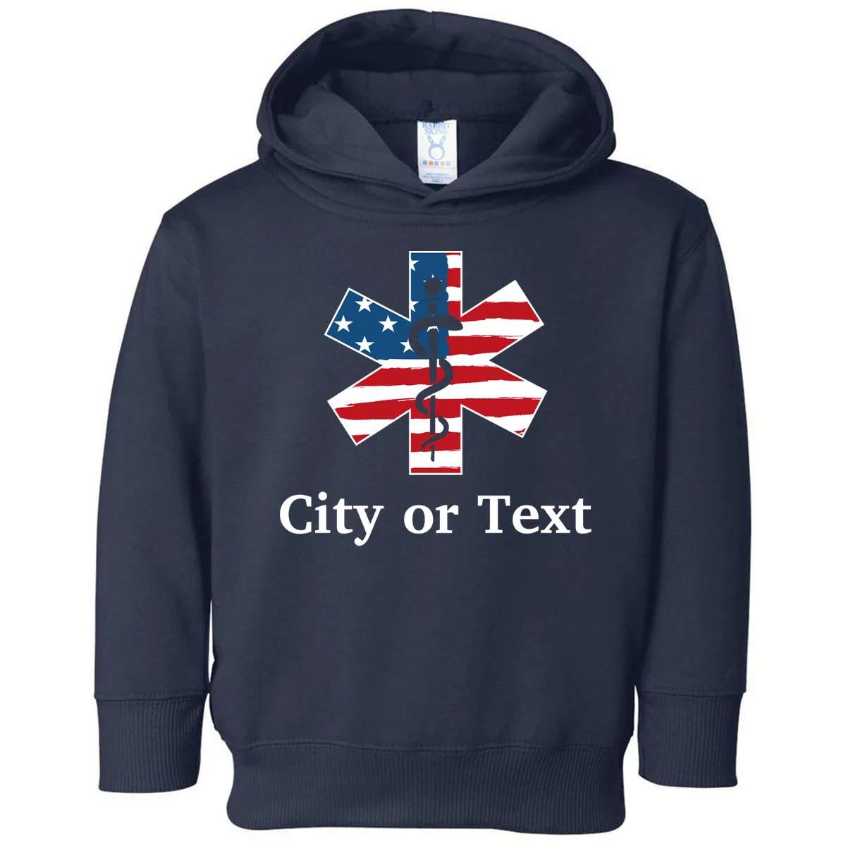 City or Text EMT Custom City or Text Personalized USA Flag Toddler Hoodie - Front