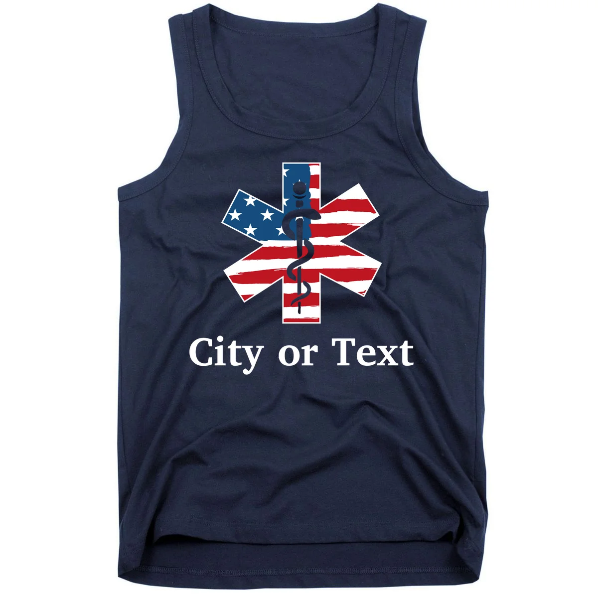 City or Text EMT Custom City or Text Personalized USA Flag Tank Top - Front
