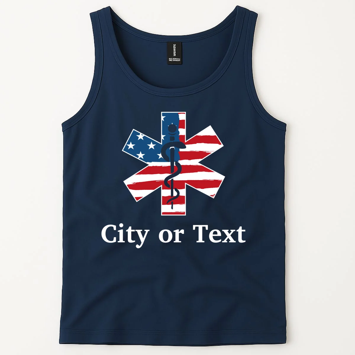 City or Text EMT Custom City or Text Personalized USA Flag Tank Top - Front 1